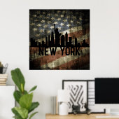 Patriotic New York Skyline  Amerikaanse vlag Poster (Thuiskantoor)