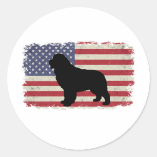 Patriotic Newfoundland DOG Amerikaanse vlag Vintag Ronde Sticker