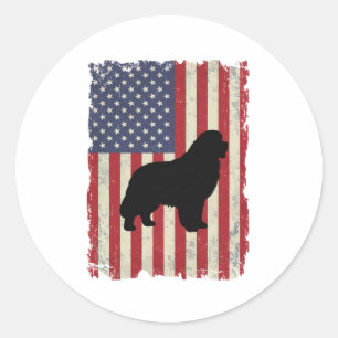 Patriotic Newfoundland DOG Amerikaanse vlag Vintag Ronde Sticker
