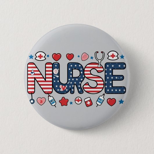Patriotic Nurse Badge - Cute USA Ronde Button 5,7 Cm (Voorkant)