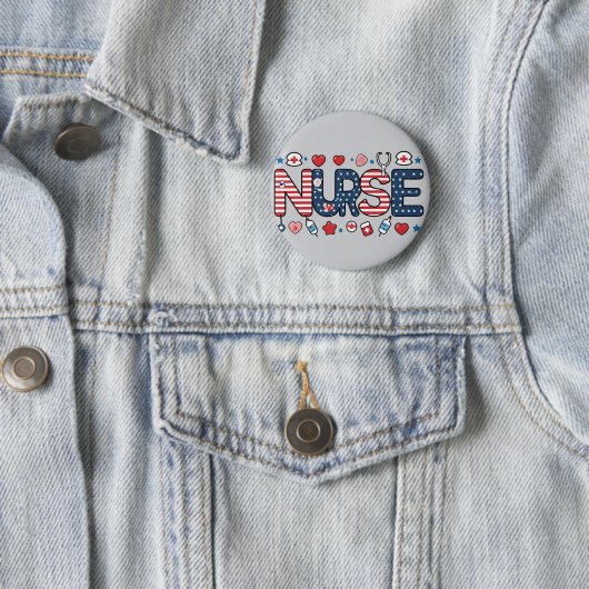Patriotic Nurse Badge - Cute USA Ronde Button 5,7 Cm (In situ)