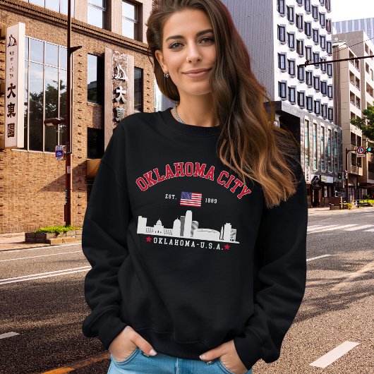 Patriotic Oklahoma City Flag & Skyline Hoodie Trui