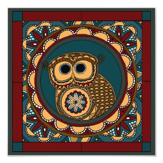 Patriotic Owl Mandala Foto Afdruk (Voorkant)