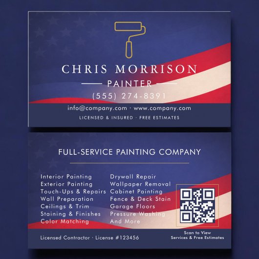 Patriotic Painter Contractor QR Code Visitekaartje