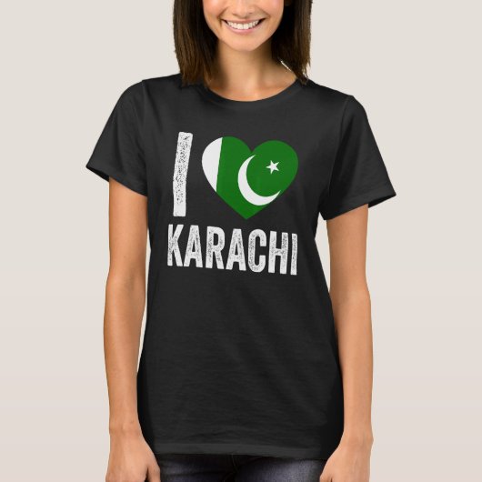 Patriotic Pakistani  Pakistan Flag  I Love Karachi T-shirt (Voorkant)
