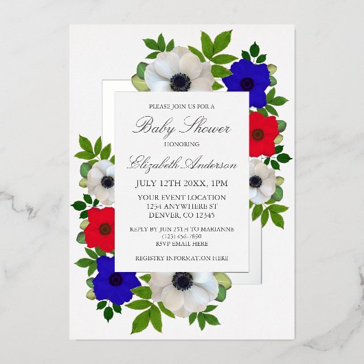 Patriotic Panda Anemone Baby shower Folie Uitnodiging (Voorkant)