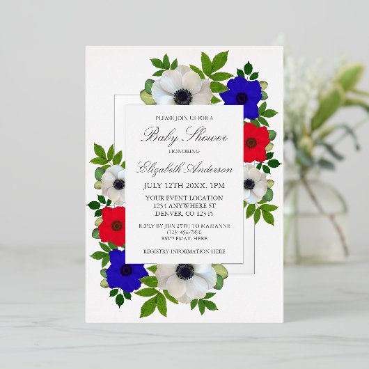 Patriotic Panda Anemone Baby shower Folie Uitnodiging (Staand Voorkant)
