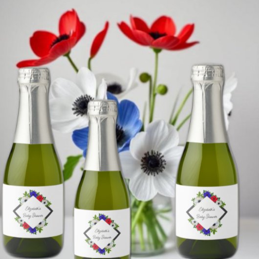 Patriotic Panda Anemone Baby shower Sparkling Wijnetiket