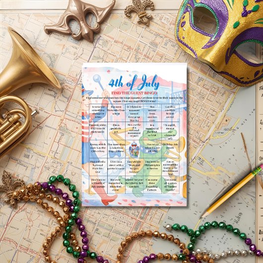 Patriotic Parade 4th of July Bingo  game card Feestdagenkaart