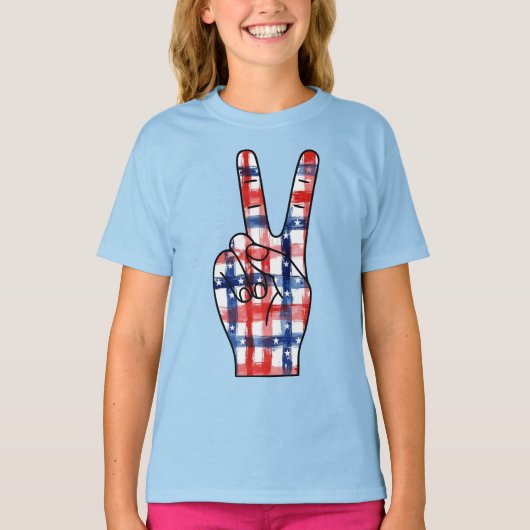 Patriotic Peace Sign Hand Abstract US Flag Pattern T-shirt (Voorkant)