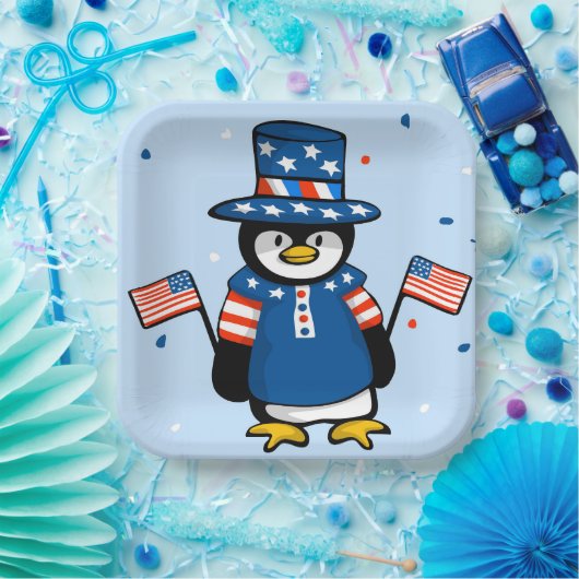 Patriotic Penguin Papieren Bordje (Feest)