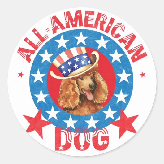 Patriotic Poodle Ronde Sticker (Voorkant)