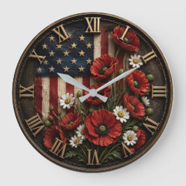 Patriotic Poppy Flowers American USA Flag Floral  Grote Klok