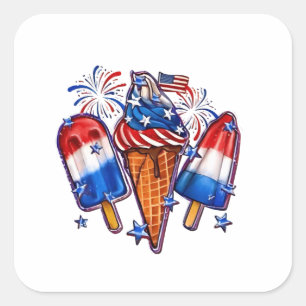 Patriotic Popsicles Ice Cream vanaf 4 juli verkrij Vierkante Sticker