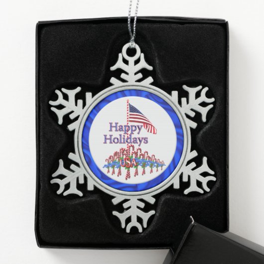 Patriotic Prettige feestdagen Candy Canes Tin Sneeuwvlok Ornament (Kistje)