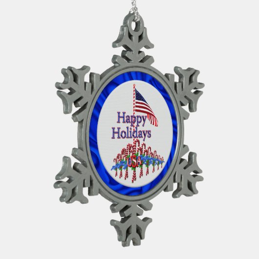 Patriotic Prettige feestdagen Candy Canes Tin Sneeuwvlok Ornament (Links)