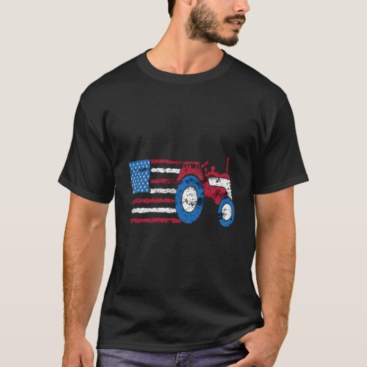 Patriotic Proud Farmer Usa Flag Tractor 4Th Of Jul T-shirt (Voorkant)
