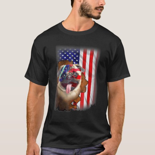 Patriotic Pug American Flag Dog T-shirt (Voorkant)
