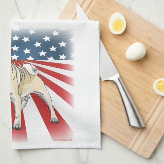 Patriotic Pug Theedoek (Quarter Fold)