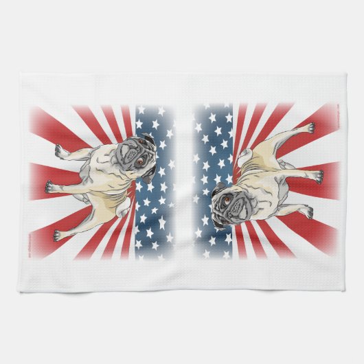 Patriotic Pug Theedoek (Horizontaal)