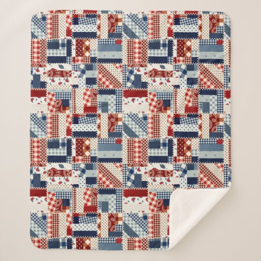 Patriotic Quilt look Sherpa Fleece Blanket Deken (Voorkant)