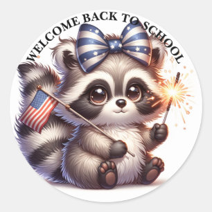 Patriotic Raccoon terug naar school Ronde Sticker
