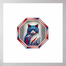 Patriotic Red White & Blue Cat In Frame Poster