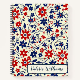 Patriotic Red White Blue Floral Pattern Notitieboek