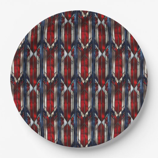 Patriotic Red White Blue Geometric Pattern Papieren Bordje (Voorkant)
