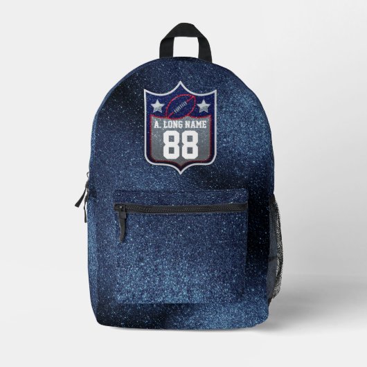 Patriotic Red White & Blue Glitter Football Team Bedrukte Rugzak (Voorkant)