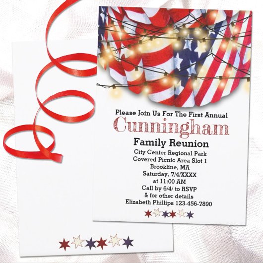 Patriotic Red White Blue Lights Family Reunion Kaart