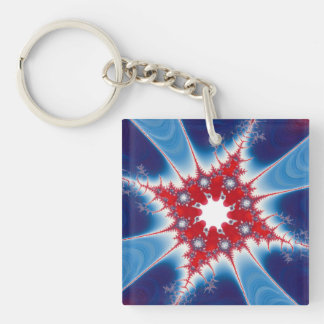Patriotic Red White & Blue Mandelbrot Fractal Sleutelhanger