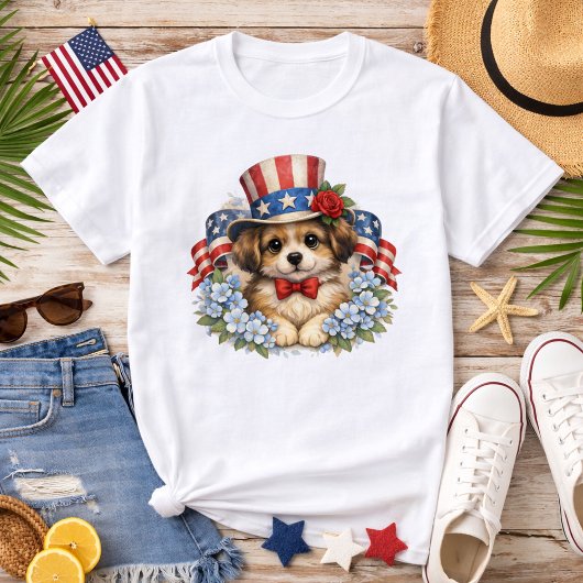 Patriotic Red White Blue Puppy T-shirt