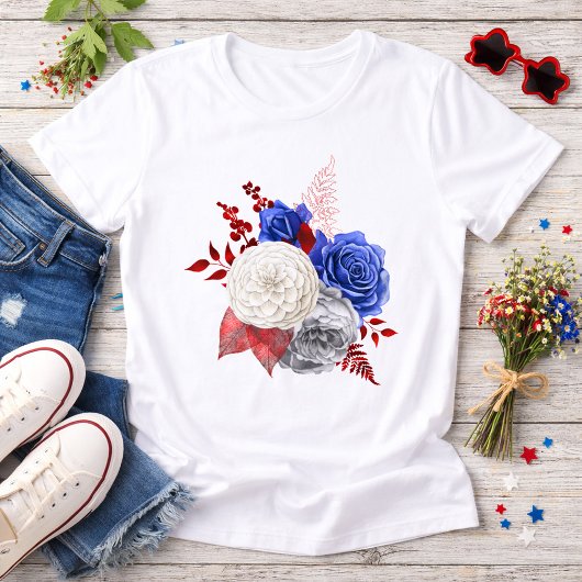 Patriotic Red White Blue Roses Tri-Blend Shirt