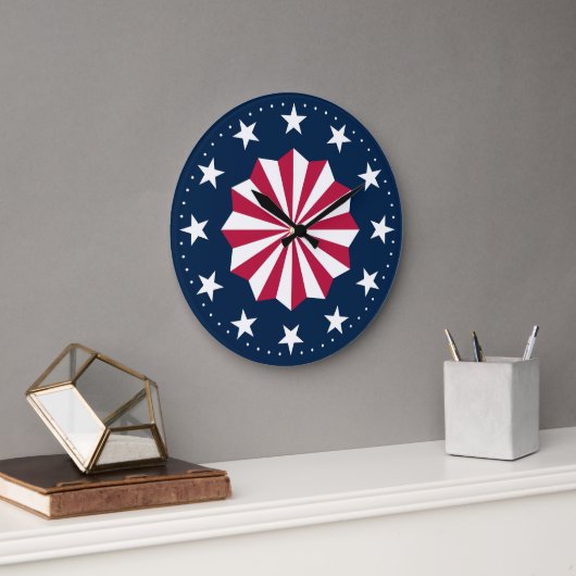 Patriotic Red White Blue Stars Stripes Rosette Grote Klok (Kantoor)