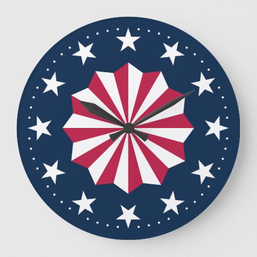 Patriotic Red White Blue Stars Stripes Rosette Grote Klok (Voorkant)