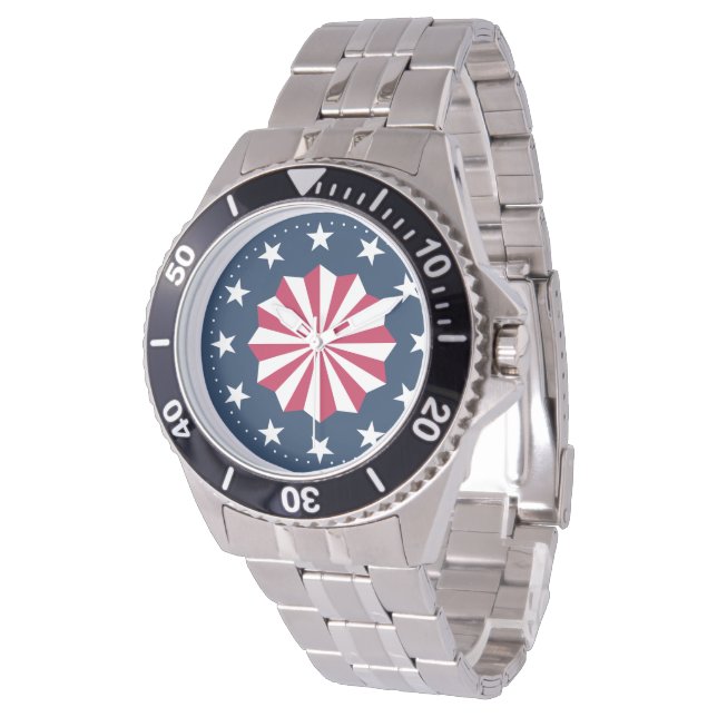Patriotic Red White Blue Stars Stripes Rosette Horloge (Gekanteld)