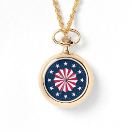 Patriotic Red White Blue Stars Stripes Rosette Horloge