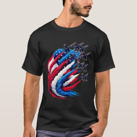 Patriotic Red White Blue Usa Flag Fighter Jets 4th T-shirt (Voorkant)