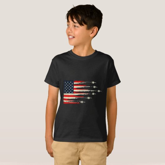 Patriotic Red White Blue Usa Flag Fighter Jets 4th T-shirt (Voorkant volledig)
