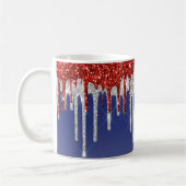 Patriotic Red White Glitter Drip Blue Koffiemok (Links)