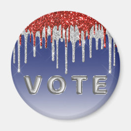 Patriotic Red White Glitter Drip Blue Vote Magneet