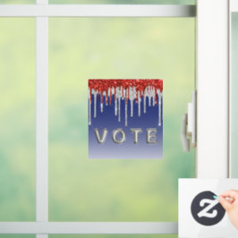 Patriotic Red White Glitter Drip Blue Vote Raamsticker