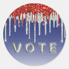 Patriotic Red White Glitter Drip Blue Vote Ronde Sticker