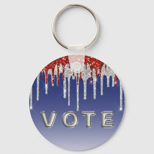 Patriotic Red White Glitter Drip Blue Vote Sleutelhanger (Voorkant)