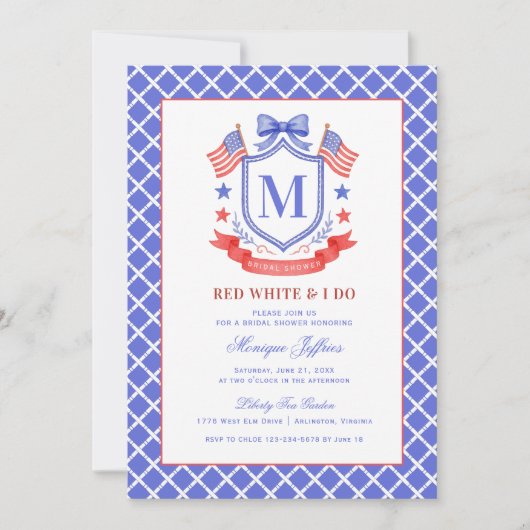 Patriotic Red White & I Do Monogram Bridal Shower Kaart (Voorkant)