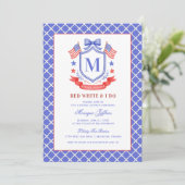 Patriotic Red White & I Do Monogram Bridal Shower Kaart (Staand voorkant)