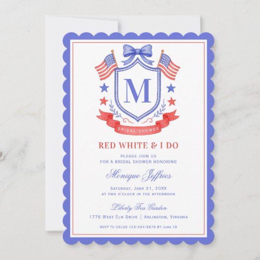 Patriotic Red White & I Do Monogram Bridal Shower Kaart (Voorkant)