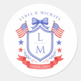 Patriotic Red White & I Do Monogram Wedding Ronde Sticker