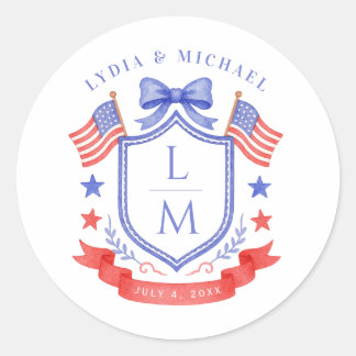 Patriotic Red White & I Do Monogram Wedding Ronde Sticker